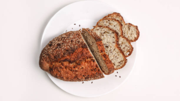 Loaves of bread on display